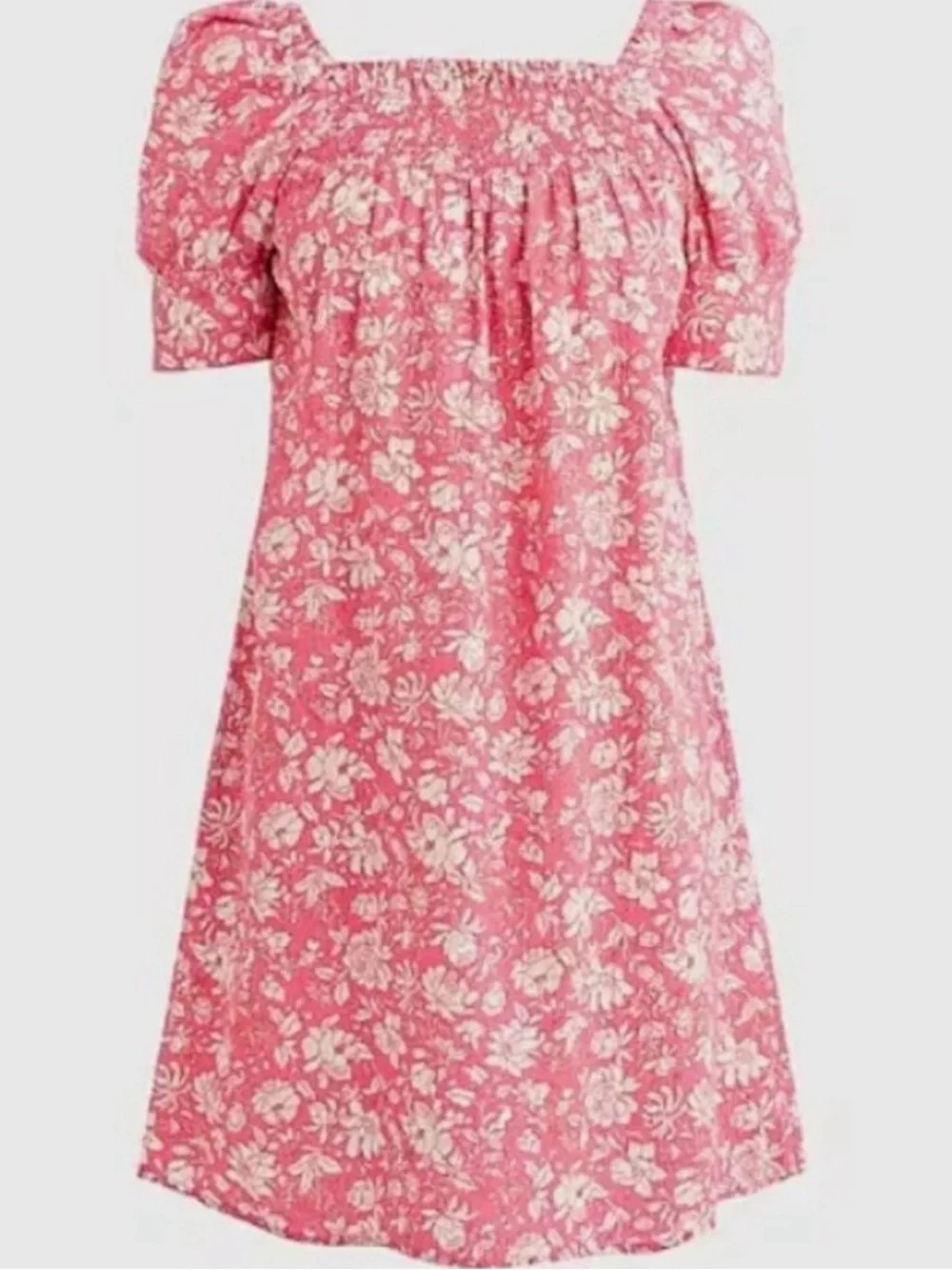 J Crew Afternoon Dress Tossed Floral XL Pink Puff Sleeve Mini Sundress Cotton - Picture 4 of 7